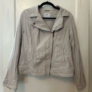 Old Navy Beige Canvas Waist Length Zip Up Utility Spring Summer Coat Jacket